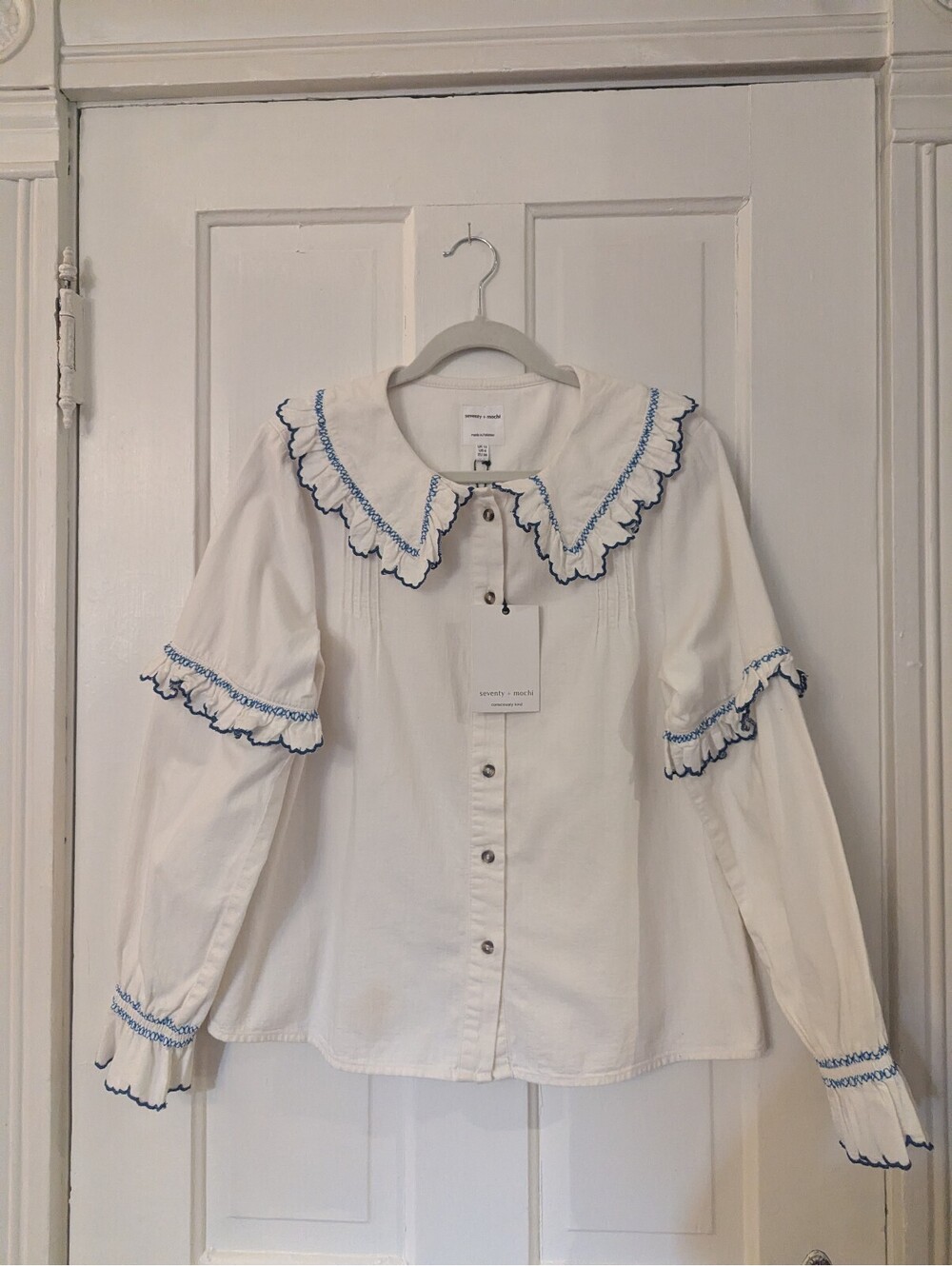 NWT SEVENTY & MOCHI PHOEBE BLOUSE EMBROIDERED ORGANIC COTTON SIZE S